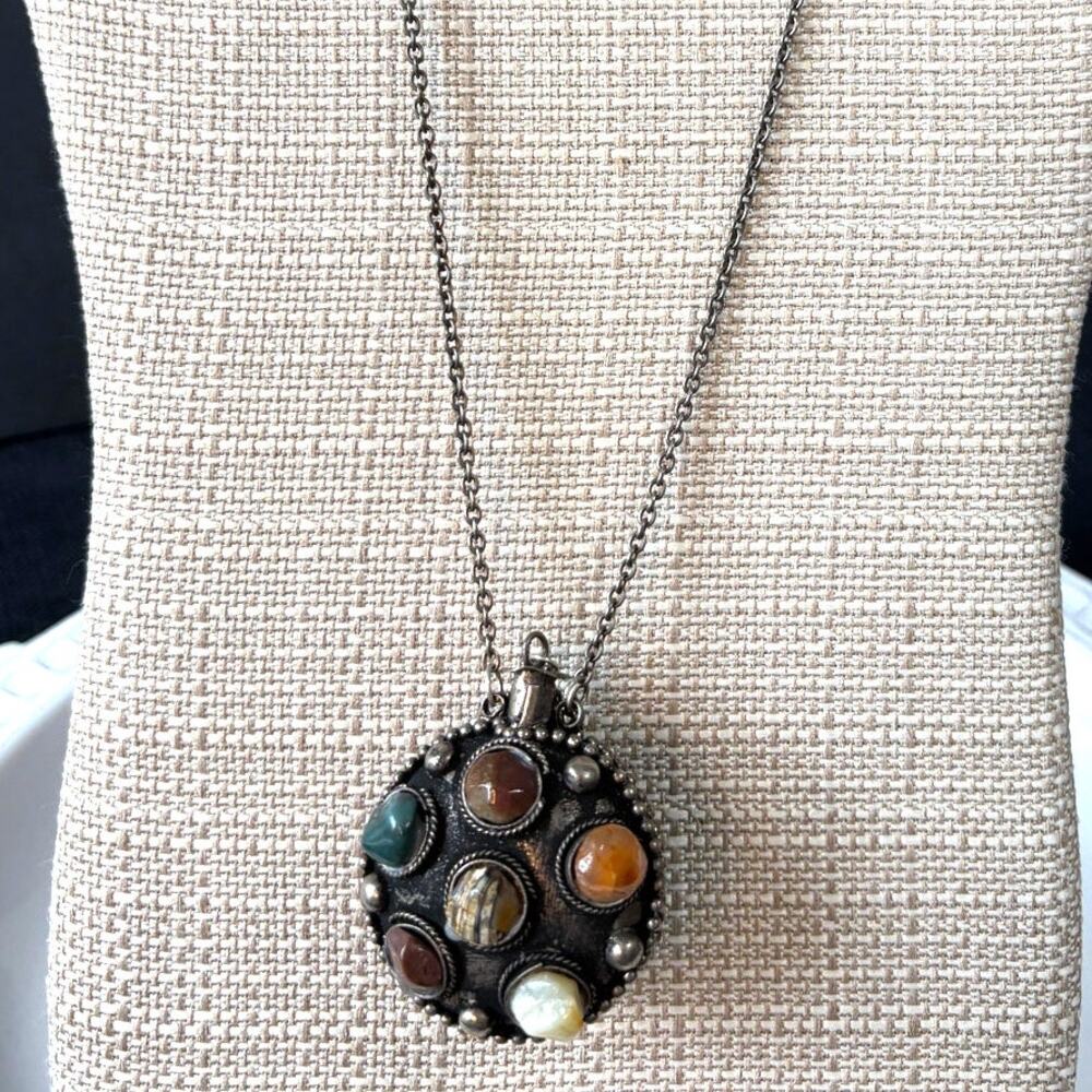 Antique Indian Perfume Bottle Pendant with Real Gem Stones